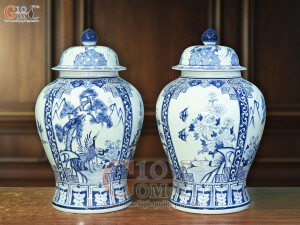 Đôi chóe men lam vẽ tứ cảnh Tùng Cúc Trúc Mai, 30L