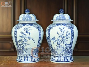 Đôi chóe men lam vẽ tứ cảnh Tùng Cúc Trúc Mai, 30L