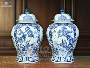 Đôi chóe men lam vẽ tứ cảnh Tùng Cúc Trúc Mai, 30L