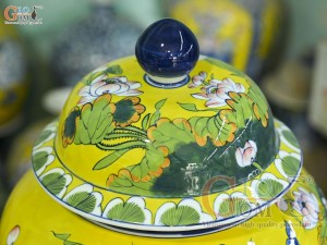 Đôi chóe men màu vẽ Chép Sen Tài Lộc, 30L