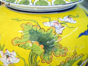 Đôi chóe men màu vẽ Chép Sen Tài Lộc, 30L