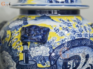 Đôi chóe men màu vẽ Đức Phúc tràm cổ nền vàng, 30L