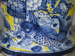 Đôi chóe men màu vẽ Đức Phúc tràm cổ nền vàng, 30L