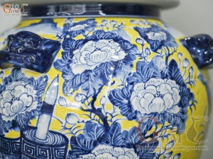 Đôi chóe men màu vẽ Đức Phúc tràm cổ nền vàng, 30L