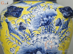 Đôi chóe men màu vẽ Đức Phúc tràm cổ nền vàng, 30L