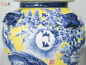 Đôi chóe men màu vẽ Phú Quý Trường Xuân tràm cổ nền vàng, 30L