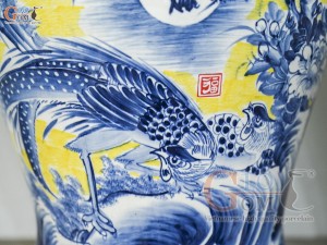 Đôi chóe men màu vẽ Phú Quý Trường Xuân tràm cổ nền vàng, 30L