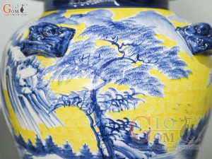 Đôi chóe men màu vẽ Phú Quý Trường Xuân tràm cổ nền vàng, 30L