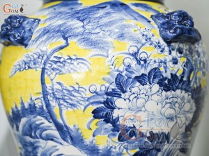 Đôi chóe men màu vẽ Phú Quý Trường Xuân tràm cổ nền vàng, 30L