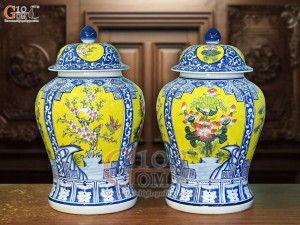 Đôi chóe men màu vẽ tứ cảnh Tài Lộc, 20L