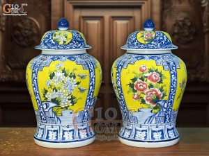 Đôi chóe men màu vẽ tứ cảnh Tài Lộc, 20L