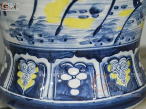 Đôi chóe men màu vẽ Tùng Lộc tràm cổ nền vàng, 30L