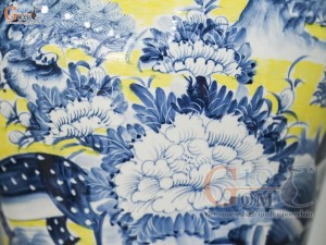 Đôi chóe men màu vẽ Tùng Lộc tràm cổ nền vàng, 30L