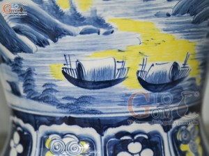 Đôi chóe men màu vẽ Tùng Lộc tràm cổ nền vàng, 30L