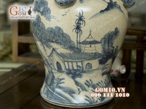 Đôi chóe men rạn cảnh Sơn Thủy, đắp nổi đầu hổ 15L