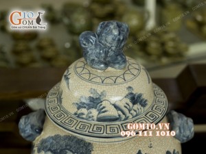 Đôi chóe men rạn cảnh Sơn Thủy, đắp nổi đầu hổ 15L