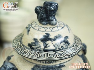 Đôi chóe men rạn cổ họa tiết Sơn Thủy, 15L