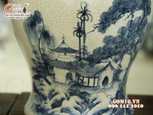 Đôi chóe men rạn cổ họa tiết Sơn Thủy, 15L