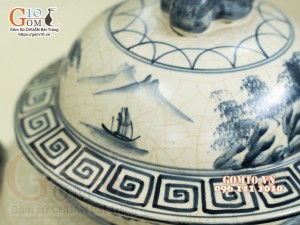 Đôi chóe men rạn cổ họa tiết Sơn Thủy, 15L