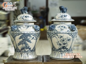 Đôi chóe men rạn cổ họa tiết Tứ Cảnh, 25L