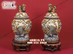 Đôi chóe men rạn đắp nổi Công Đào cao cấp 20 Lít