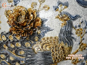 Đôi choé men rạn đắp nổi Công Đào Phú Quý cao cấp, 50L