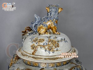 Đôi choé men rạn đắp nổi Công Đào Phú Quý cao cấp, 50L