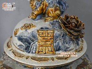 Đôi choé men rạn đắp nổi Công Đào Phú Quý cao cấp, 50L