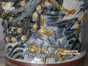 Đôi choé men rạn đắp nổi Công Đào Phú Quý cao cấp, 50L