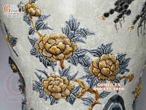 Đôi choé men rạn đắp nổi Công Đào Phú Quý cao cấp, 50L