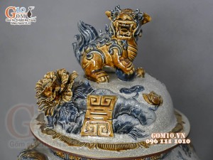 Đôi choé men rạn đắp nổi Công Đào Phú Quý cao cấp, 50L