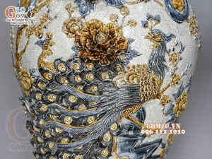 Đôi choé men rạn đắp nổi Công Đào Phú Quý cao cấp, 50L