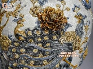 Đôi choé men rạn đắp nổi Công Đào Phú Quý cao cấp, 50L