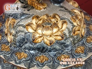 Đôi chóe men rạn đắp nổi hoa Sen cao cấp 20 Lít