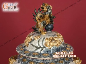 Đôi chóe men rạn đắp nổi hoa Sen cao cấp 20 Lít