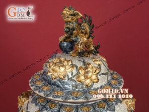 Đôi chóe men rạn đắp nổi hoa Sen cao cấp 20 Lít