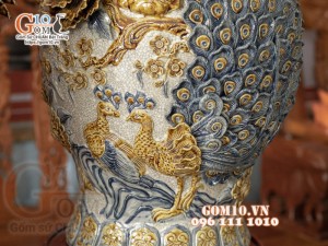 Đôi chóe men rạn đắp nổi kênh boong Công Đào cao cấp, cao 65cm