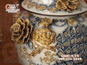 Đôi chóe men rạn đắp nổi kênh boong Công Đào cao cấp, cao 65cm