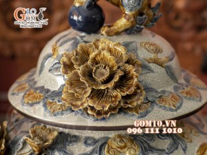 Đôi chóe men rạn đắp nổi kênh boong Công Đào cao cấp, cao 65cm