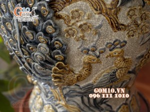 Đôi chóe men rạn đắp nổi kênh boong Công Đào cao cấp, cao 65cm