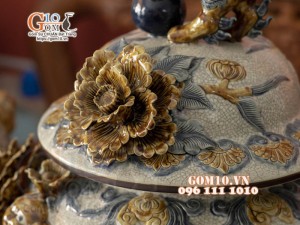 Đôi chóe men rạn đắp nổi kênh boong Công Đào cao cấp, cao 65cm