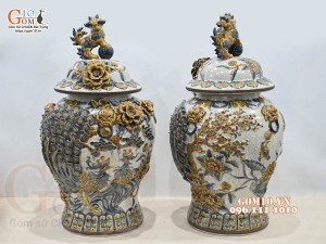 Đôi chóe men rạn đắp nổi kênh đuôi Công Đào cao cấp, 25L