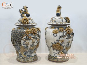 Đôi chóe men rạn đắp nổi kênh đuôi Công Đào cao cấp, 25L