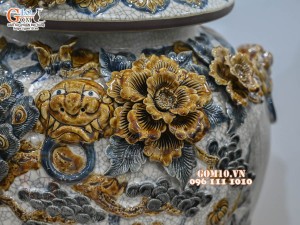 Đôi chóe men rạn đắp nổi kênh đuôi Công Đào cao cấp, 25L