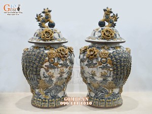 Đôi chóe men rạn đắp nổi kênh đuôi Công Đào cao cấp, 25L