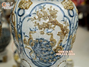 Đôi chóe men rạn đắp nổi tứ cảnh bốn mùa kênh, 30L