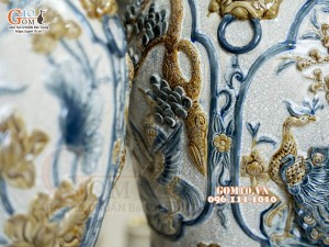 Đôi chóe men rạn đắp nổi tứ cảnh bốn mùa kênh, 30L