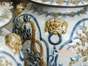 Đôi chóe men rạn đắp nổi tứ cảnh bốn mùa kênh, 30L