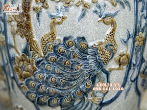 Đôi chóe men rạn đắp nổi tứ cảnh bốn mùa kênh, 30L