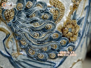 Đôi chóe men rạn đắp nổi tứ cảnh bốn mùa kênh, 30L